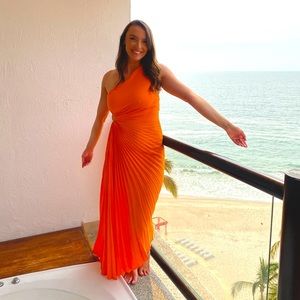 A.L.C. Delfina Pleated Dress in Orange